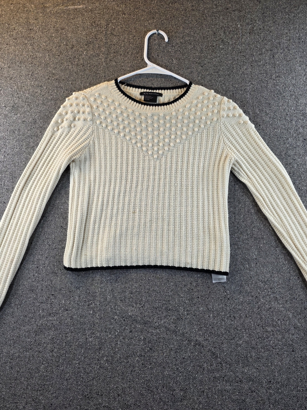 A|X Armani Exchange Women’s XS Cream Ribbed Bobble Knit Cropped Sweater